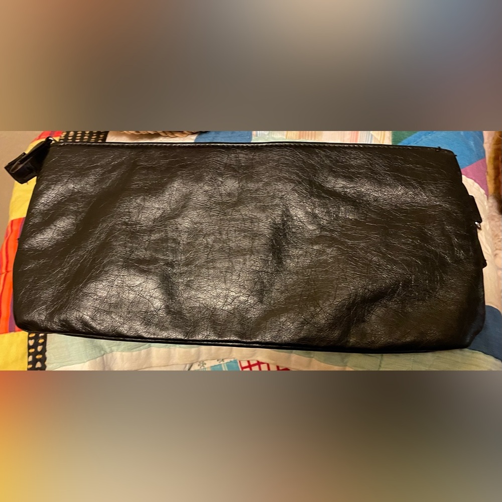 Cato Black Faux Leather Clutch Purse with Ruffle Trim - Picture 3 of 3